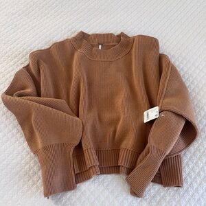 NWT Free People Easy Street Crop Pullover - color camel size XL